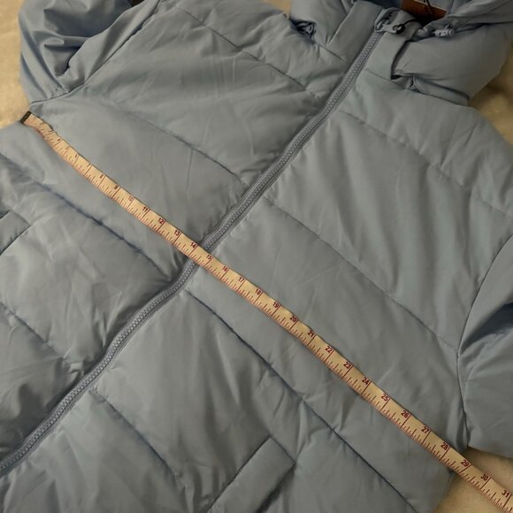 Girlfriend Collective puffer long jacket sz XXXL lightblue hooded zip pockets - Picture 5 of 13